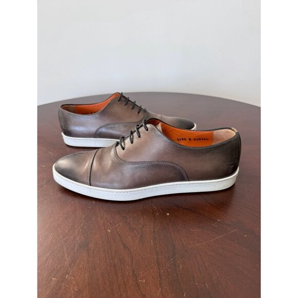 Santoni Durbin Derby Calfskin Leather Sneaker Lace-up Gray Brown Men 10.5